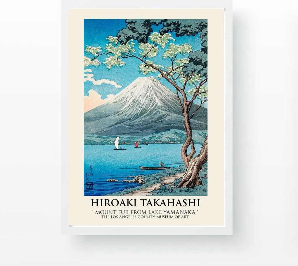 Fuji-hegy a Yamanaka-tóból keretezett falikép, 55 x 75 cm