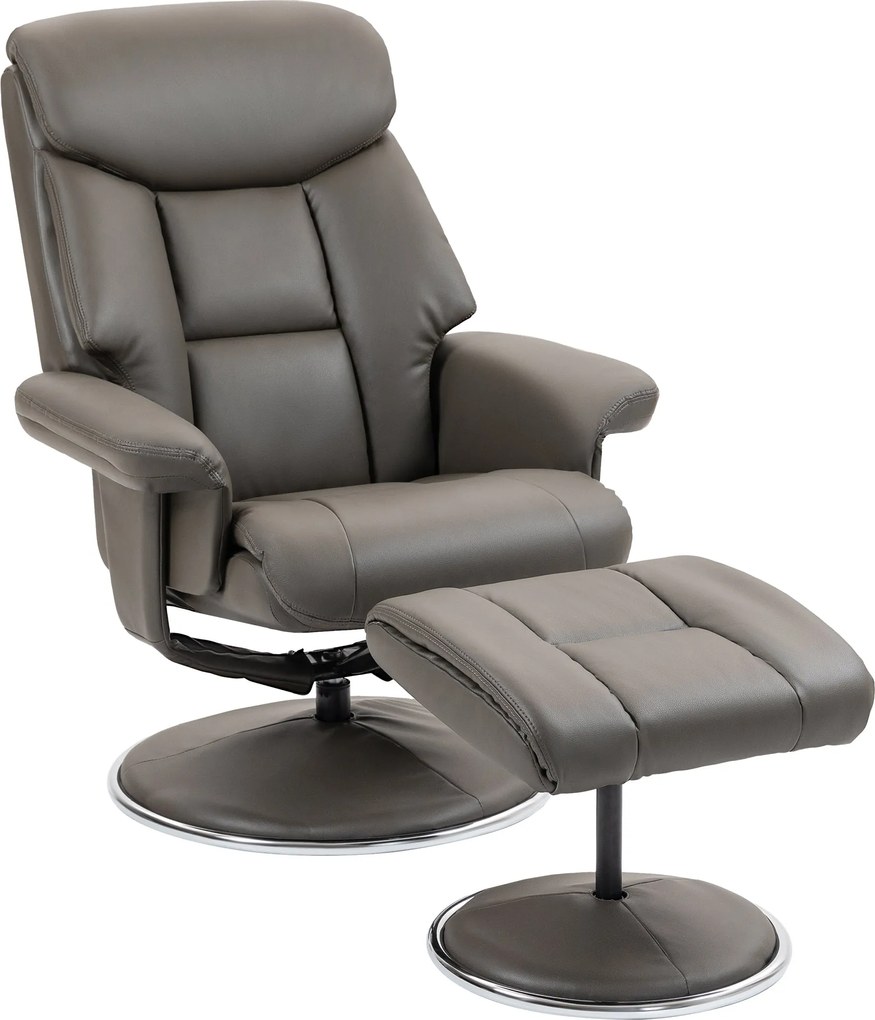 HOMCOM Fotel Ottomannal, TV Fotel Dőlésszög Szabályozó Funkcióval, Ringató Funkcióval, Magas Hátfallal, Hálószobába, Nappaliba, Műbőr, Szürke | Aosom