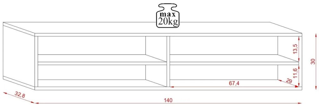 TV-szekrény 140 cm, fekete/magasfényű fekete színkombinációban DERBY
