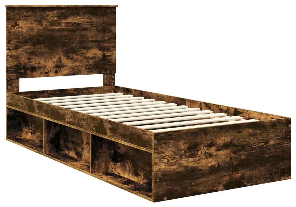 vidaXL Ágykeret fejtámlával Füstölt tölgy 90 x 190 cm Tömör fenyőfa