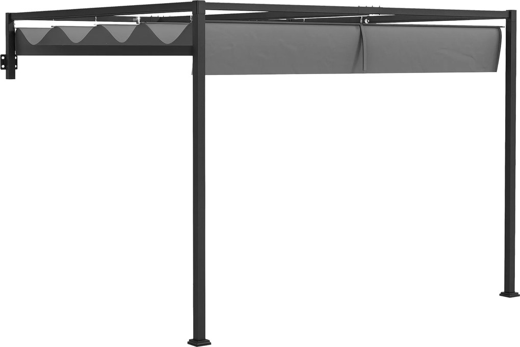 Outsunny Pergola Pavilon 3x4m Visszahúzható Tetővel és Folyóka Lyukakkal, Acél és Poliészter Kertipavilon Sárral és Csatlakozókkal, Sötétszürke | Aoso