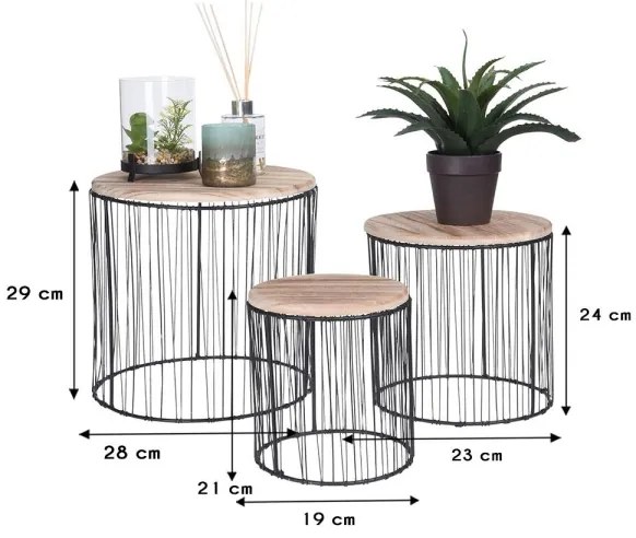 3 db virágtartó állvány készlet, átm. 19/23/28 cm, fekete/beige