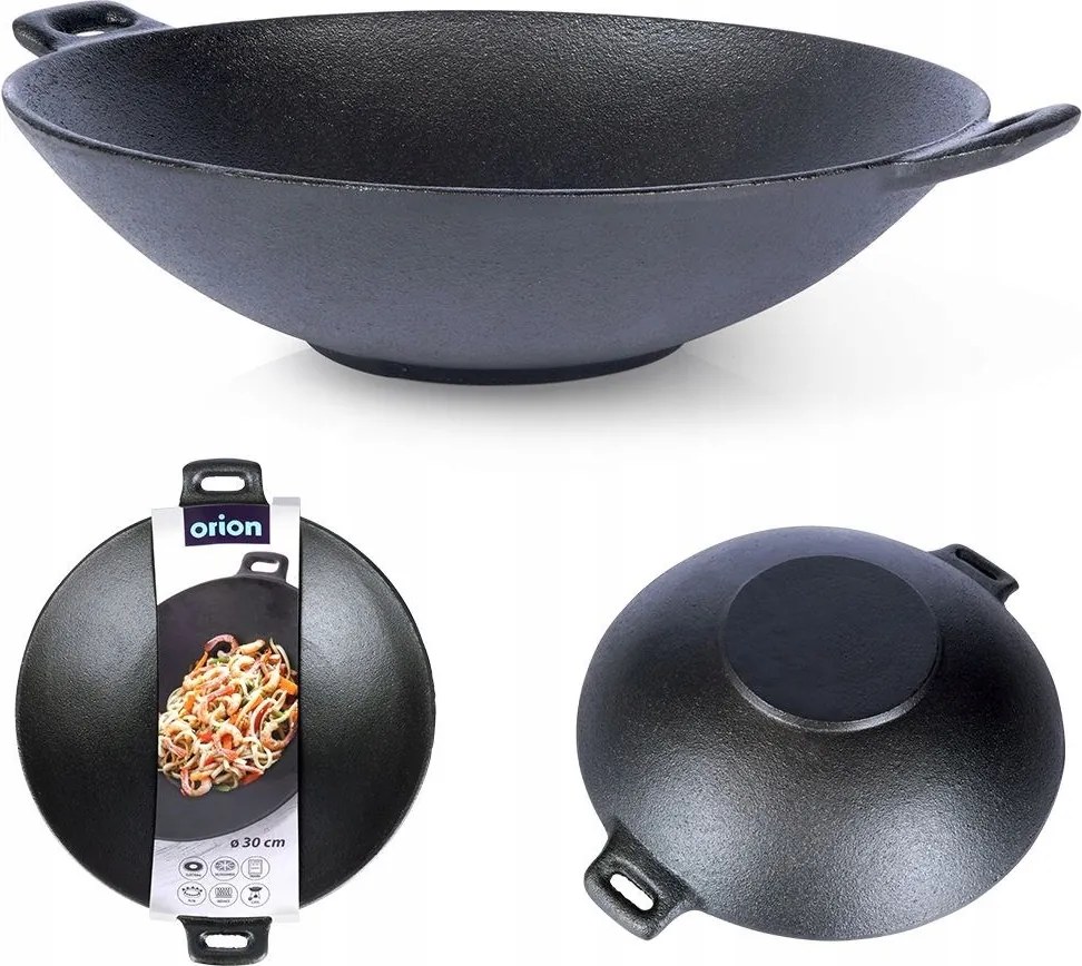 Öntöttvas Wok serpenyő nagy kínai ázsiai ételek sütéséhez pároláshoz