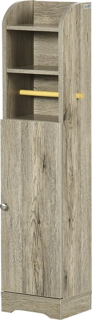 Kleankin Fürdőszoba Oszlop Segédszekrény, Többszörös Használatú Szekrény Állítható Polccal és WC-papír Tartóval a Hálóhoz 23x18x100 cm Szürke | Aosom