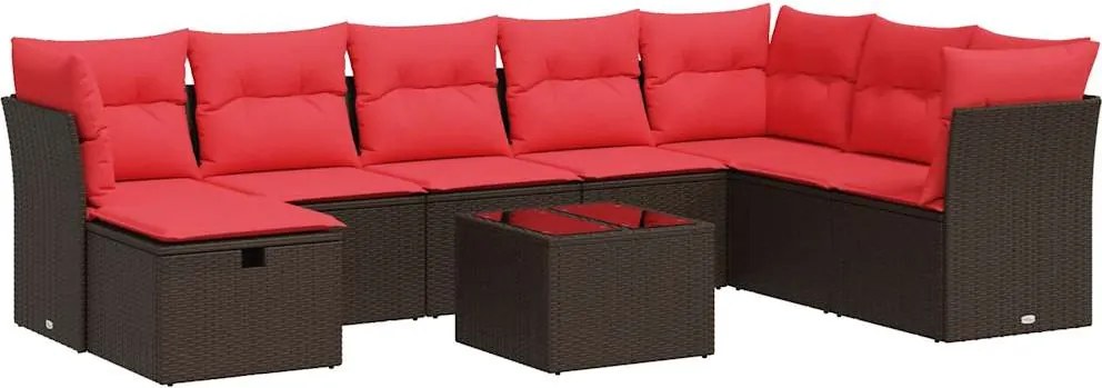 vidaXL 9 részes barna polyrattan kerti ülőgarnitúra párnákkal