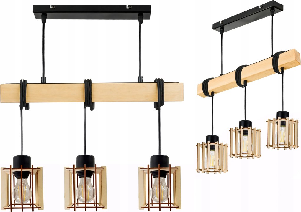 Lámpa fa függeszték mennyezeti Csillár Túlnyúlás Loft Fa 3x E27