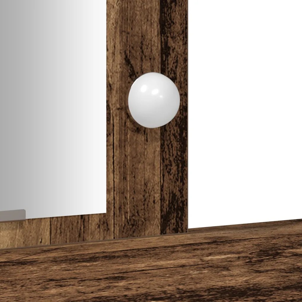 LED Lámpás Öltözőasztal Régi Fa 102x33x135 cm