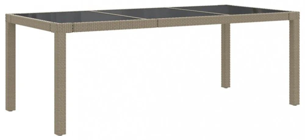 bézs szürke polyrattan és edzett üveg kerti asztal 190x90x75 cm