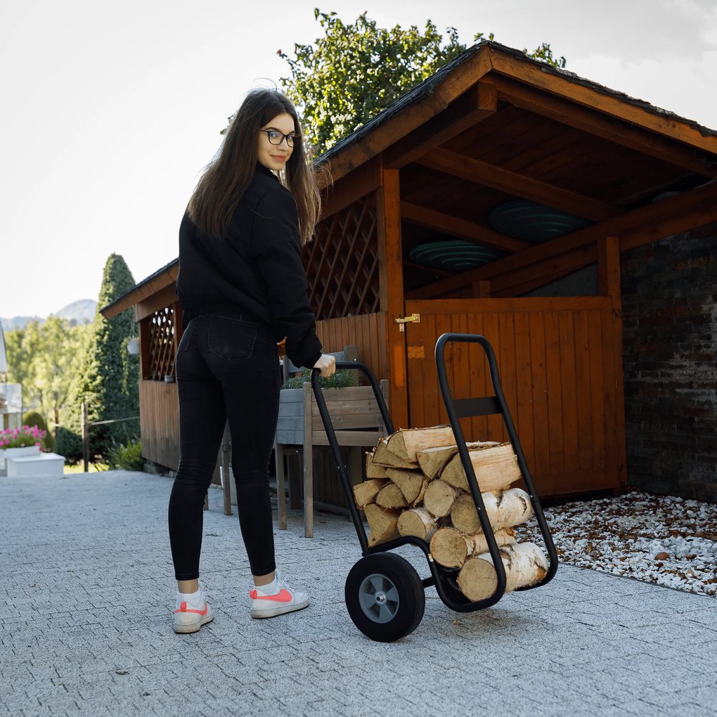 Faszállító kocsi, kerekekkel, kovácsoltvas, fekete, RATER