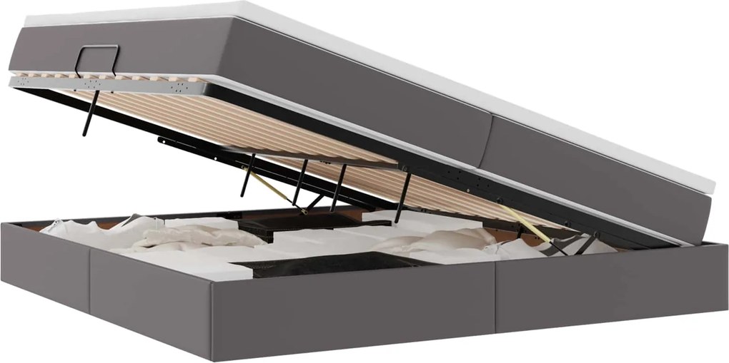 vidaXL Ágy tárolóval és matraccal matracmal Szürke 200 x 200 cm Műbőr