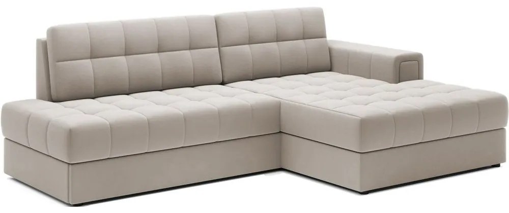 Bézs bársony kinyitható sarokkanapé (jobb oldali-heverő résszel) Blezalt – ELTAP