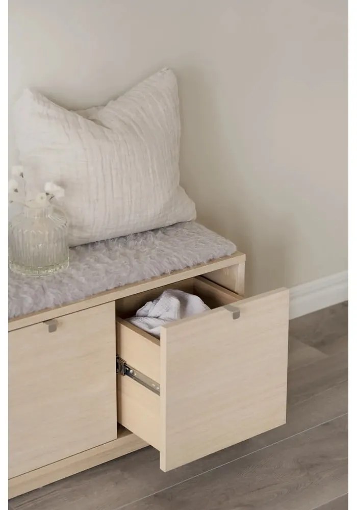 Szürke-natúr színű ülőkés cipőtartó tölgyfa dekorral Confetti – Rowico