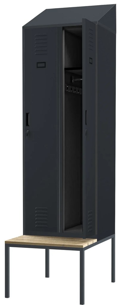 Fém öltözőszekrény paddal és tetővel KACPER II PRO, 600 x 2295 x 850 mm, antracit