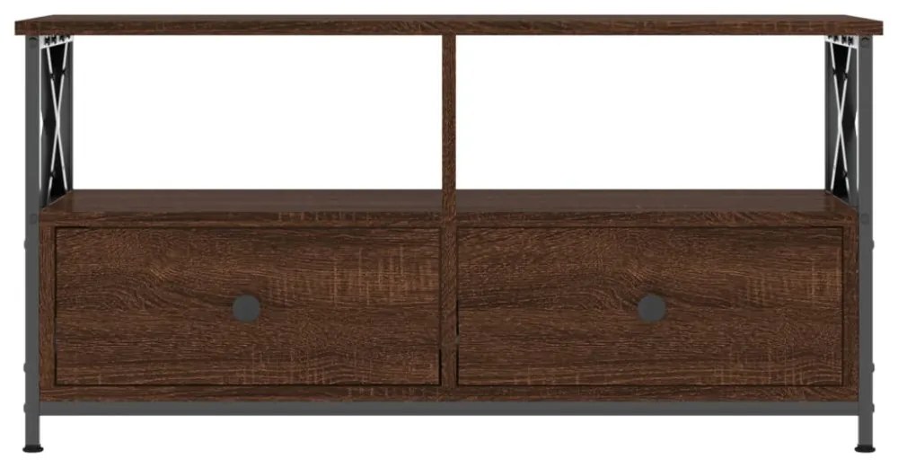 barna tölgyszínű szerelt fa és vas TV-szekrény 90x33x45 cm