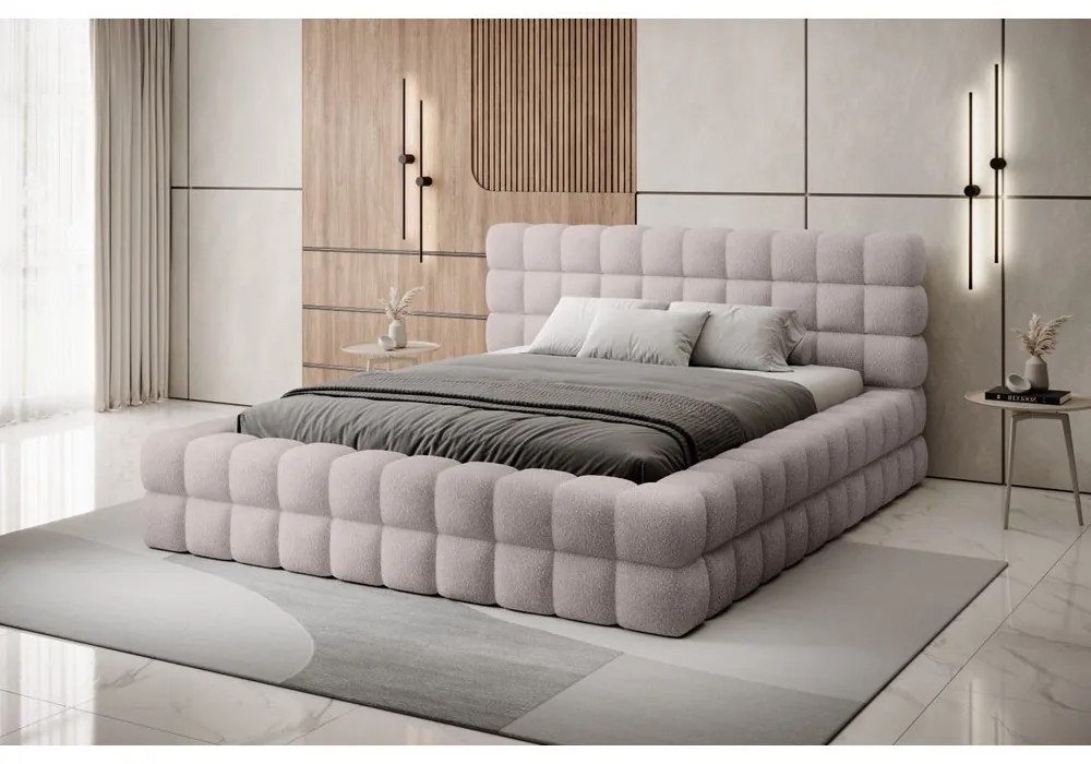 Világos rózsaszín kárpitozott ágyneműtartós franciaágy ágyráccsal 160x200 cm Dizzle – ELTAP