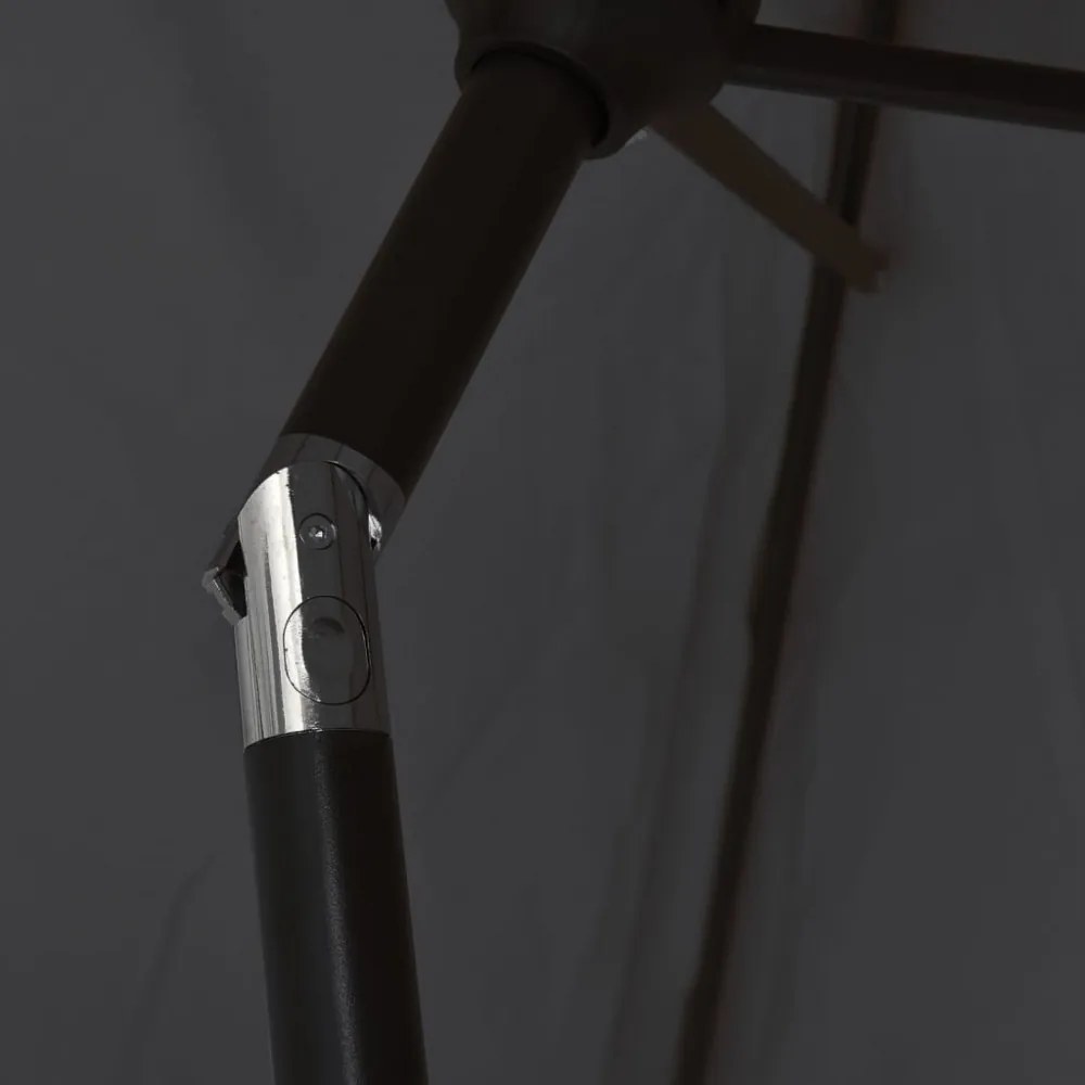fekete kültéri napernyő LED-fényekkel és acélrúddal, 300 cm