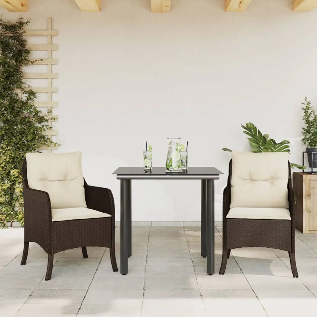 3 részes barna polyrattan kerti étkezőgarnitúra párnával
