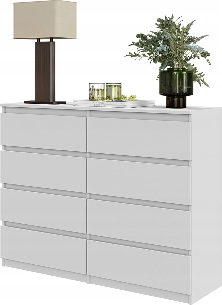 Komód Gabriel 8 Fiókos Fehér Matt 120 CM