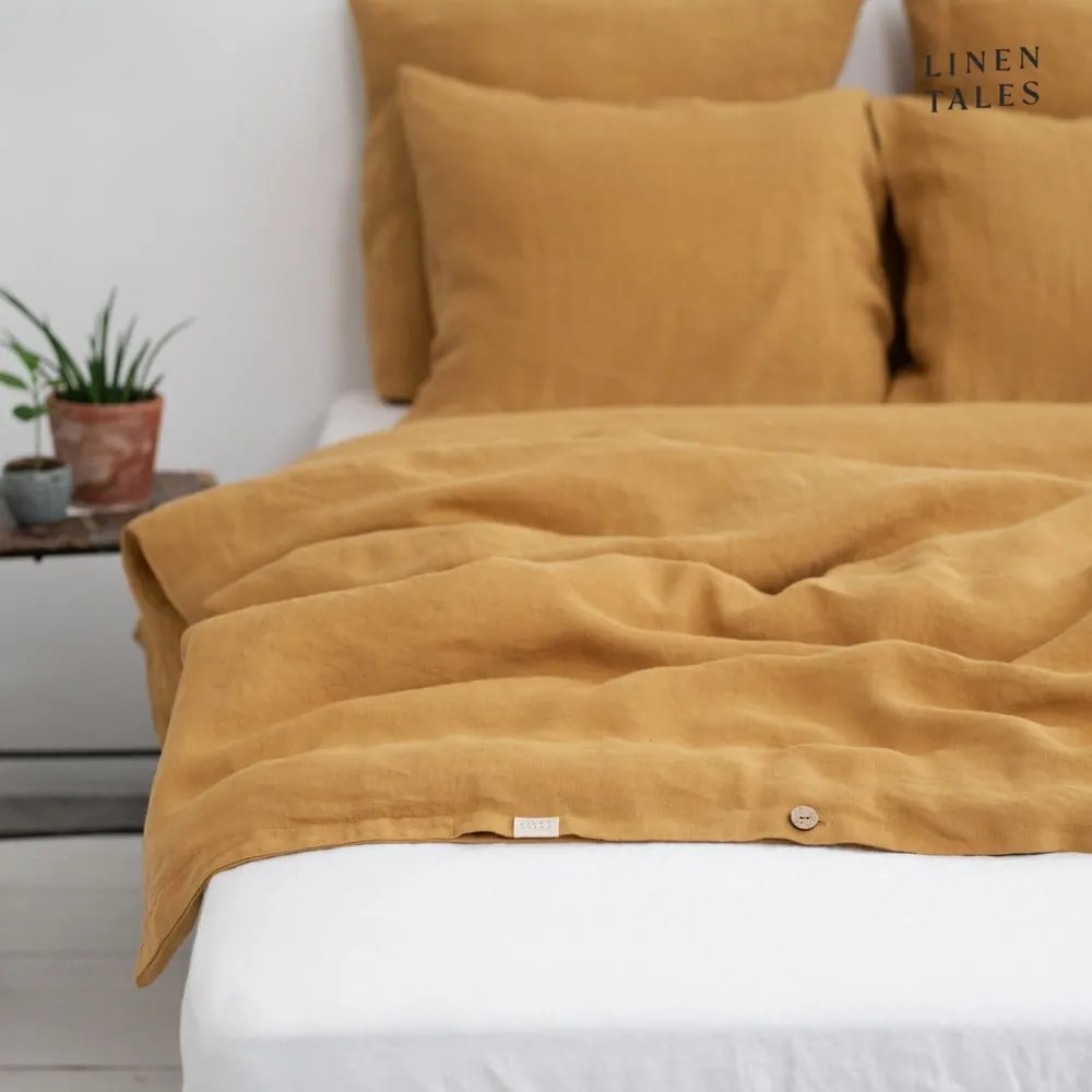 Mustársárga kétszemélyes kenderrost ágyneműhuzat 200x220 cm – Linen Tales