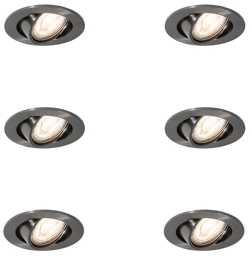 Modern fegyverszürke beépíthető spotlámpa szett, 6 db, GU10, 50mm, kerek, dönthető - Cisco
