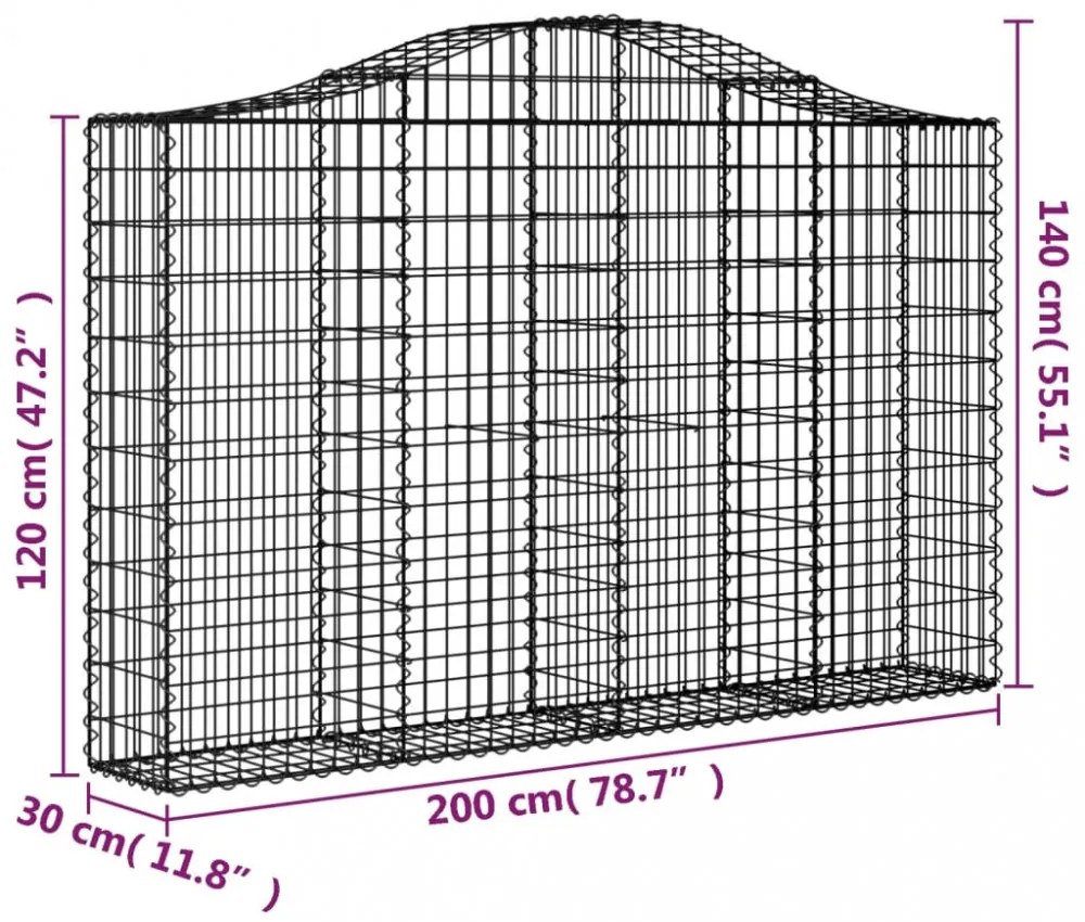 5 db íves horganyzott vas gabion kosár 200x30x120/140 cm