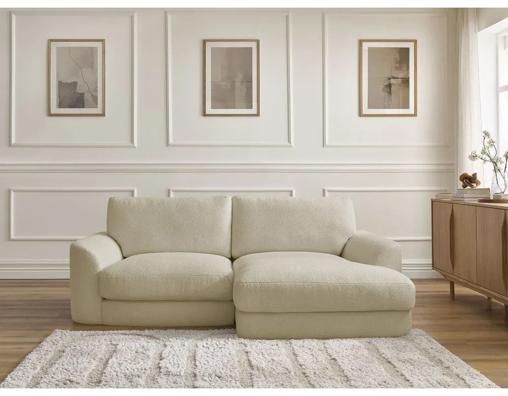 Bézs buklé sarokkanapé (jobb oldali-heverő résszel) Leonore – Bobochic Paris