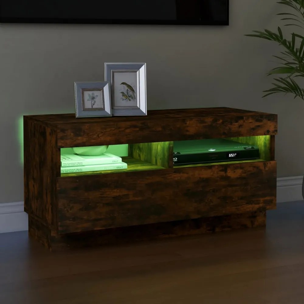 füstös tölgy színű TV-szekrény LED-világítással 80 x 35 x 40 cm