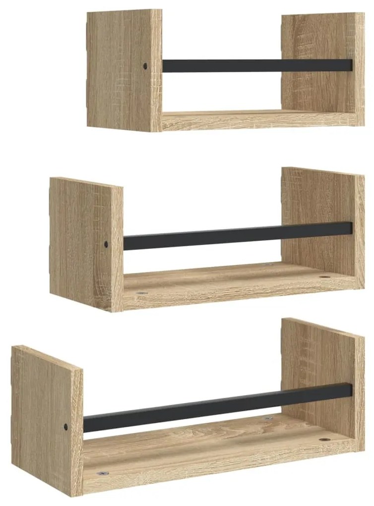 3 darabos sonoma tölgyfa fali polcgarnitúra rúddal