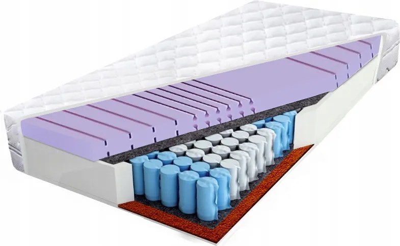 Matrac 120x200, zsákrugós, kókusz, 7 zónás, Hr hab, 24 cm magas, zsákrugós szerkezet. Keménység: H3