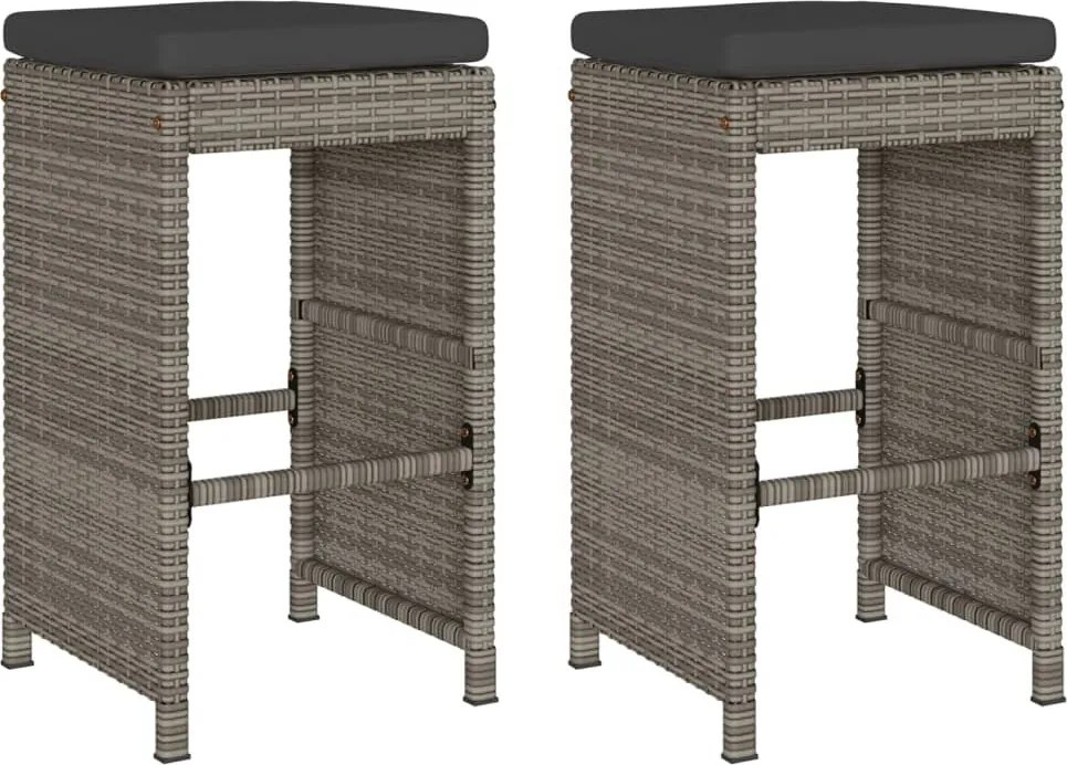 2 db szürke polyrattan kerti bárszék párnával