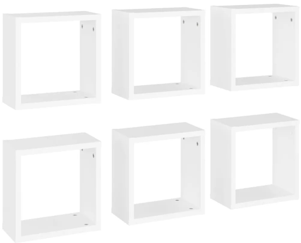 6 db fehér fali kockapolc 30 x 15 x 30 cm