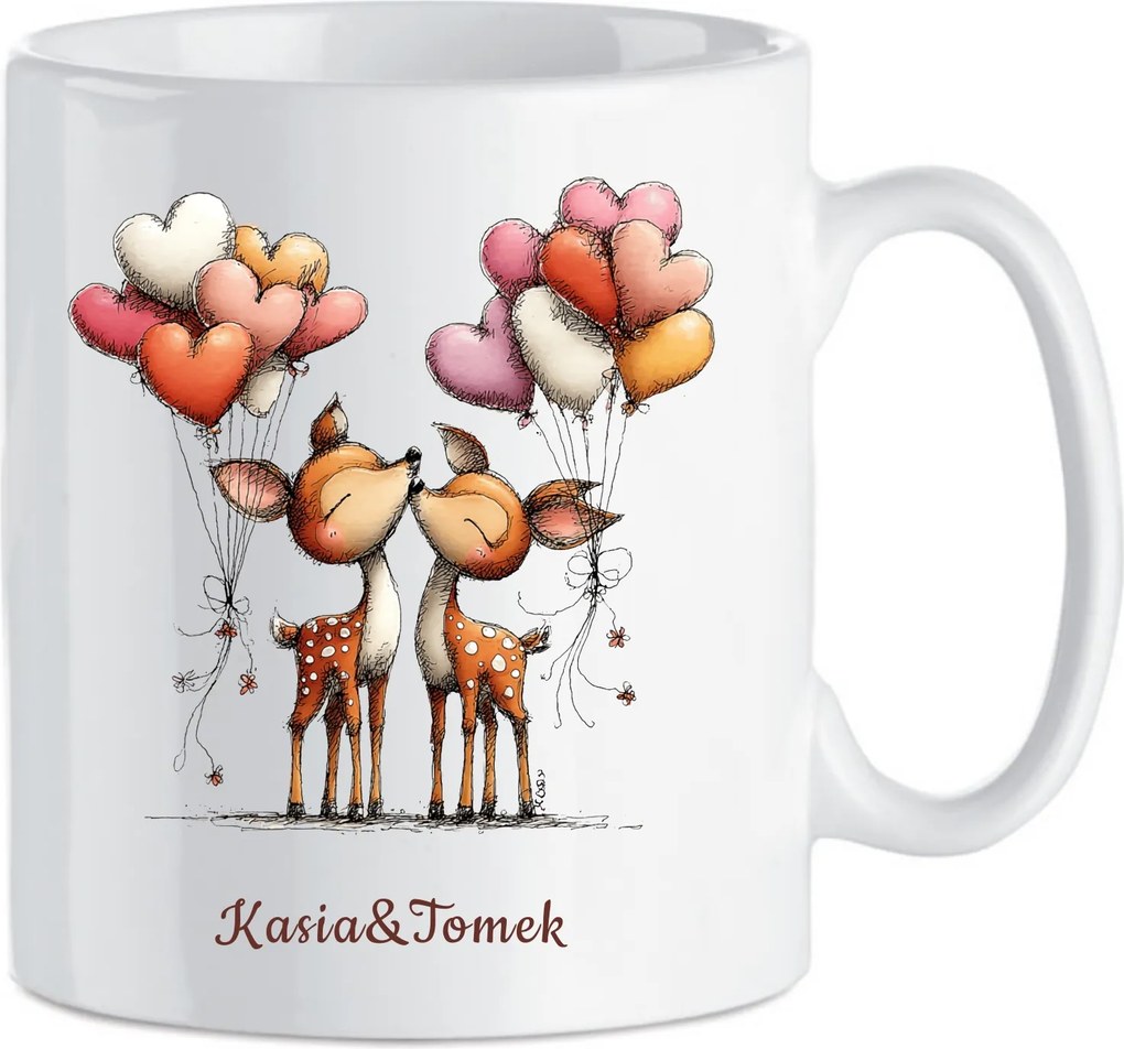 Kerámia bögre Személyre szabott ajándék Valentin napra Két szarvas Név