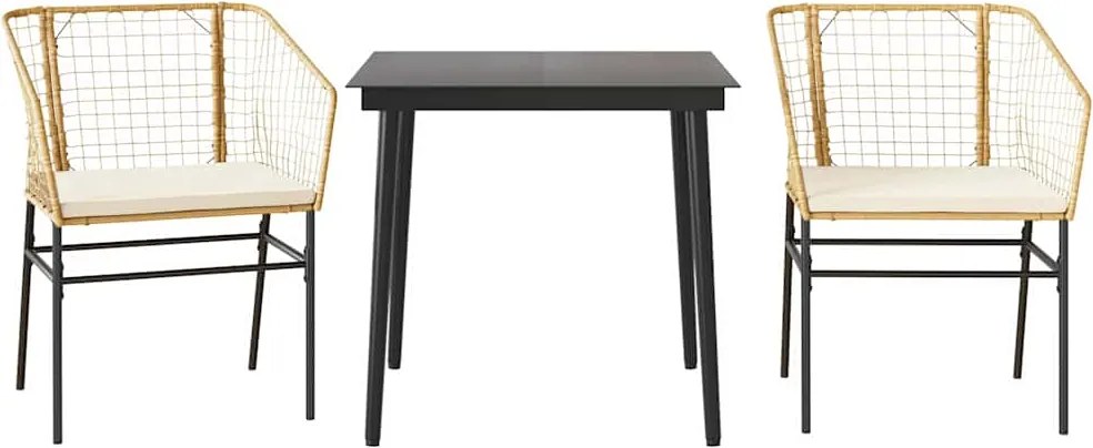 vidaXL 3 észes barna polyrattan üveg kerti étkezőgarnitúra párnával