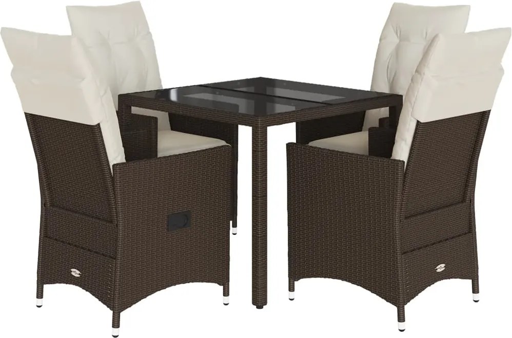 vidaXL 5 részes barna polyrattan kerti étkezőgarnitúra párnákkal