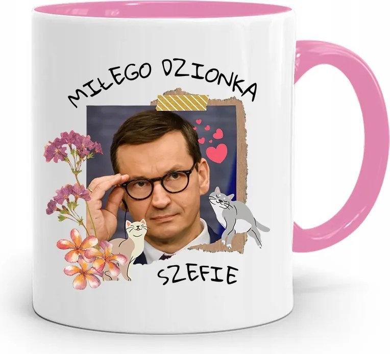 Rózsaszín Politikai Bögre Mateusz Morawiecki Miniszterelnök fényképes nyomtatással