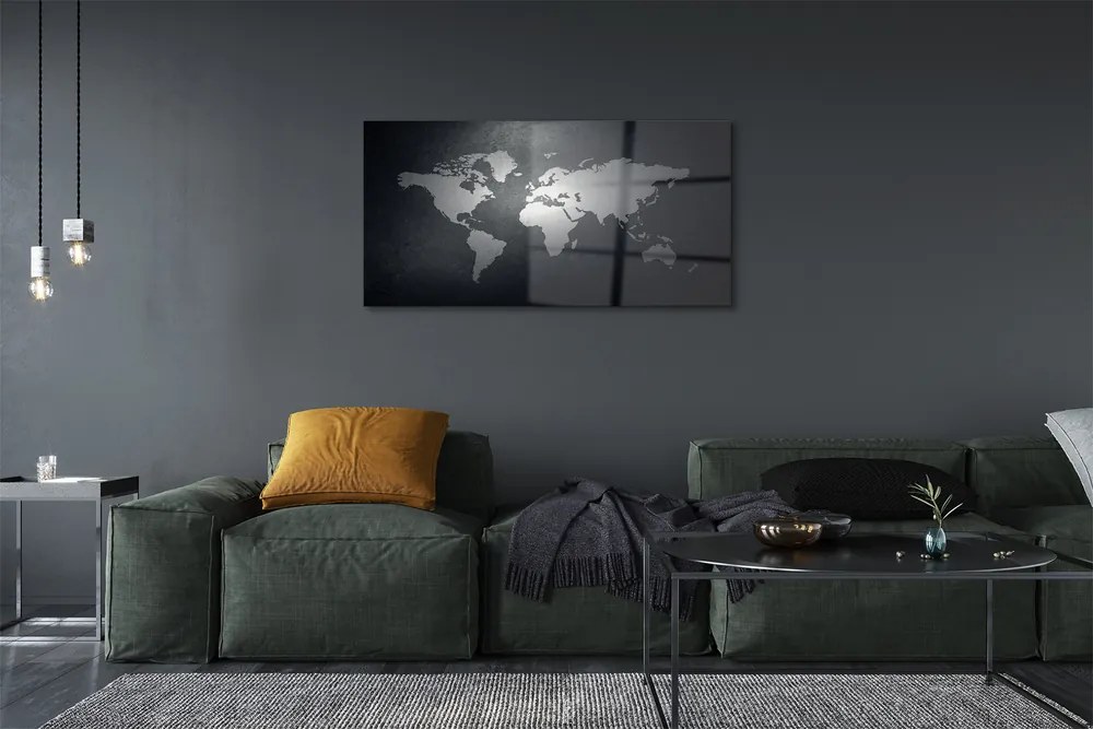 Üvegképek Fekete háttér Fehér térkép 120x60cm