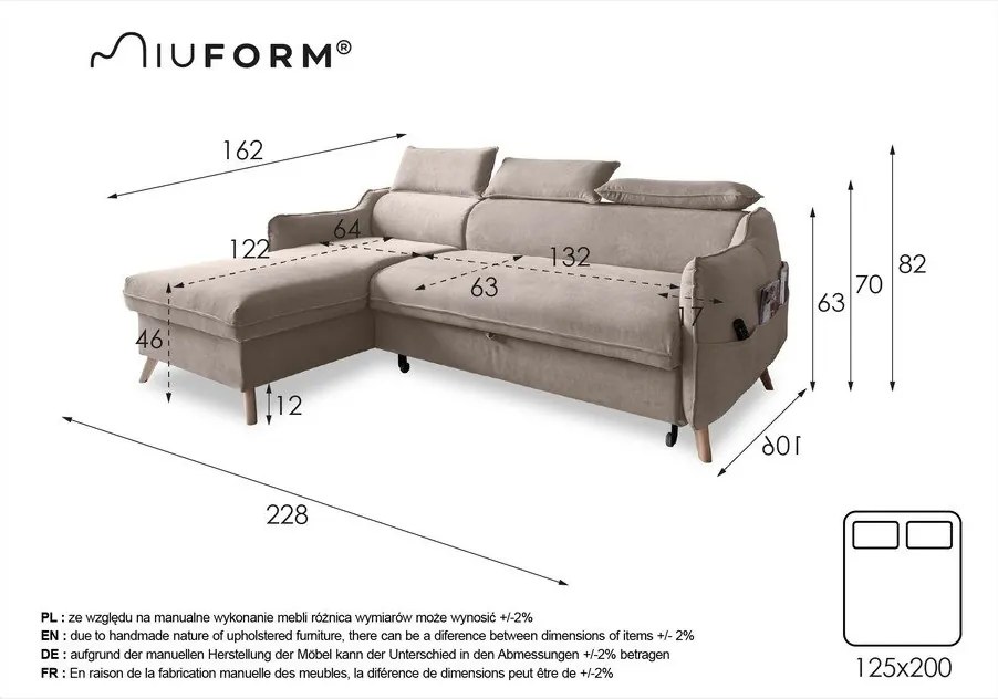 Türkiz bársony kinyitható sarokkanapé (bal oldali) Sweet Harmony – Miuform