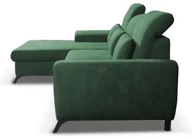 ALTA L-alakú, balos, kihúzható kárpitozott sarokgarnitúra tárolóval, zöld