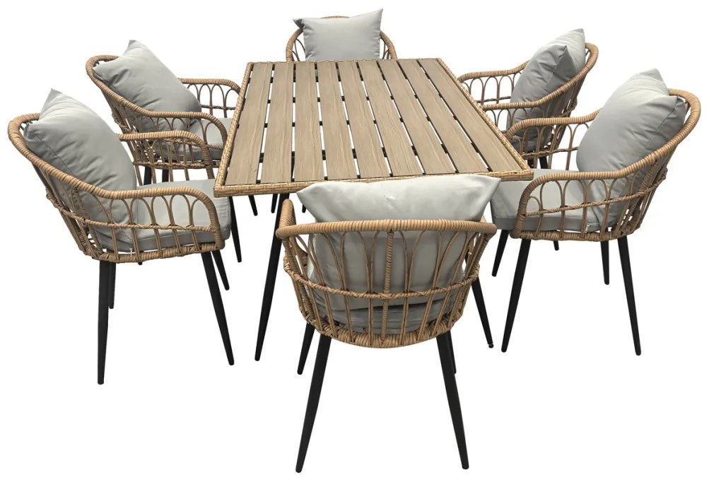 Kerti asztal 160x95x74 cm., fém műrattan, polywood asztallap