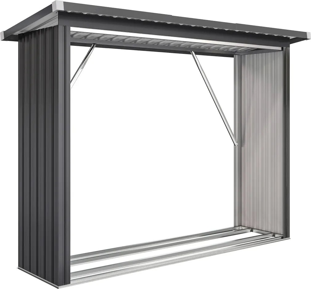 Outsunny tűzifatároló, acél, magasított padló, ferde tető, 213 x 66,5 x 150 cm, sötétszürke
