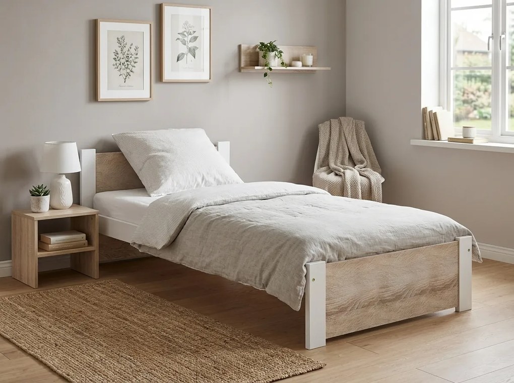 Ágy IKAROS 80 x 200 cm, fehér/sonoma tölgy Ágyrács: Lamellás ágyrács, Matrac: Sommera 18 cm matrac