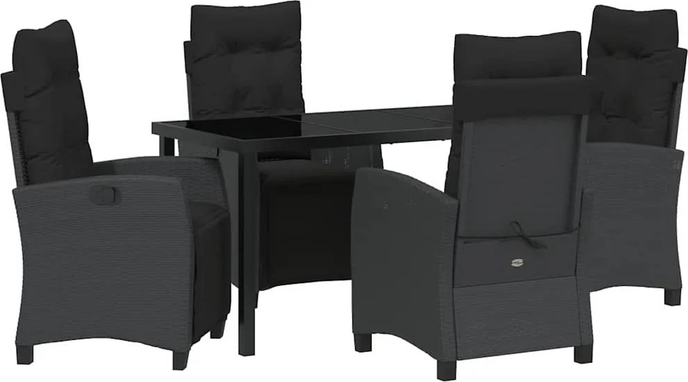 vidaXL Kert étkező szett párnával 5 pcs Fekete polirattan