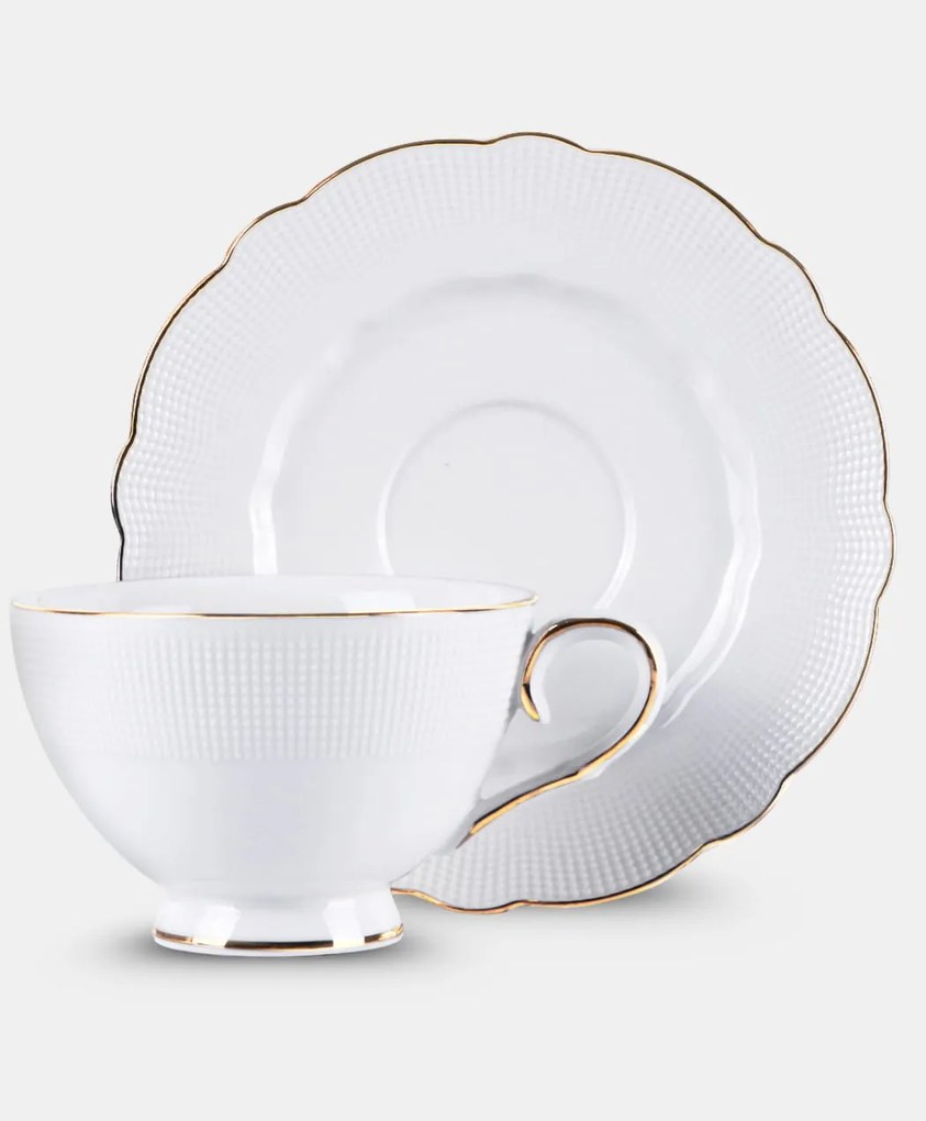 Fehér porcelán csésze domború mintával két személyes készlet Veroni Virginia