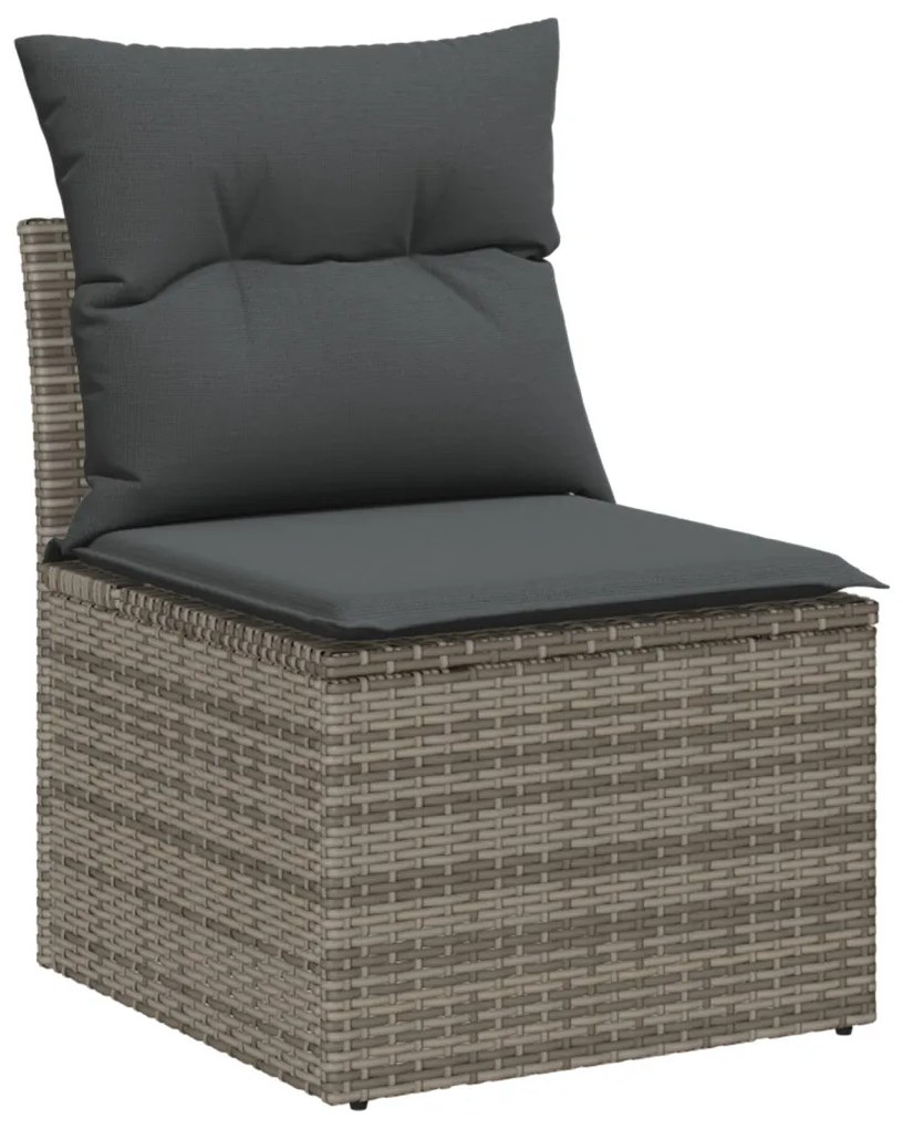 9 darabos Kert Sofa Szett Párnákkal Szürke Poli Rattan, 2 Személyes Kert Sofa Tárolóval és Párnákkal Szürke Poli Rattan