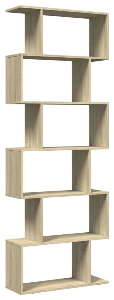 6 szintes sonoma tölgy fa elválasztó könyvespolc 70x24x193 cm