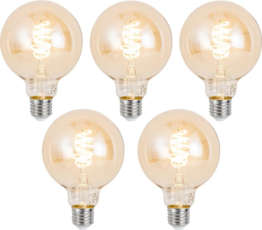 5 db Okos E27 Dimmelhető LED Izzó G95 Borostyán 4.9W 320lm 2500K
