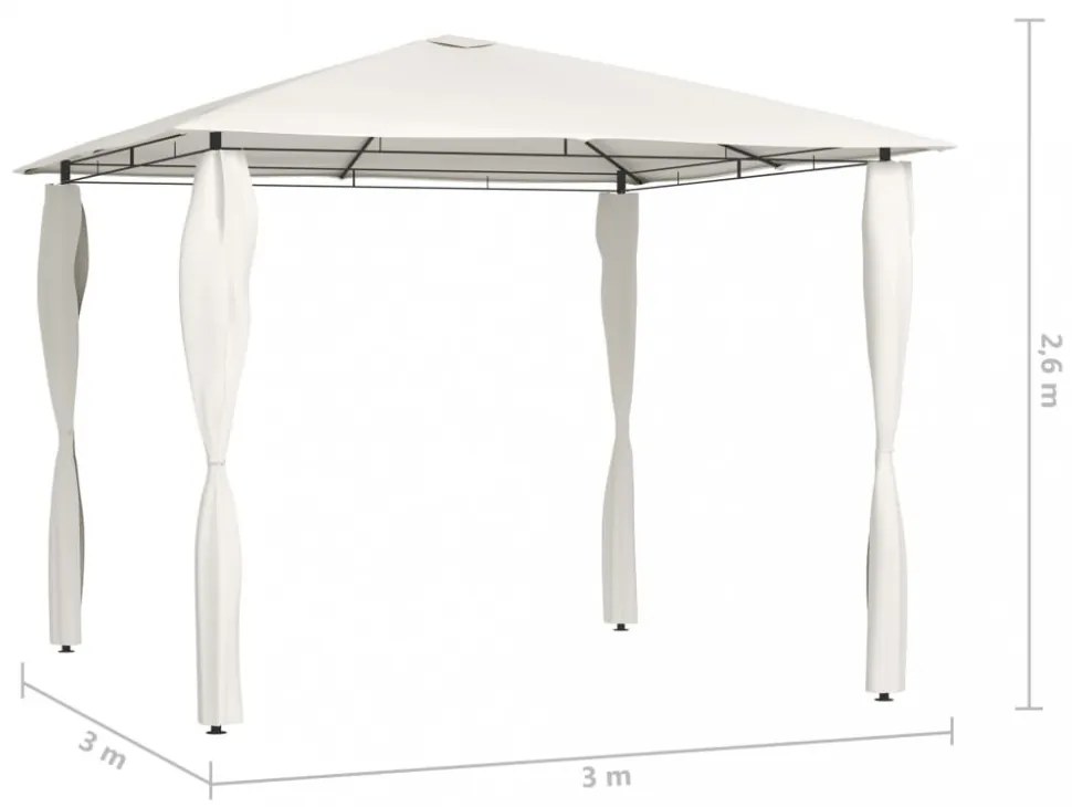 krémszínű pavilon oszlop takarókkal 3 x 3 x 2,6 m 160 g/m²