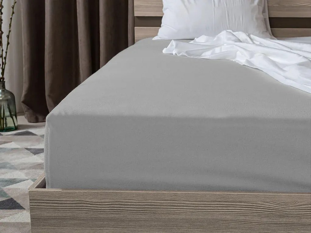 Krepp ágyneműhuzat LINIE kék szett + Jersey lepedő 90 x 200 cm világosszürke, egyszemélyes