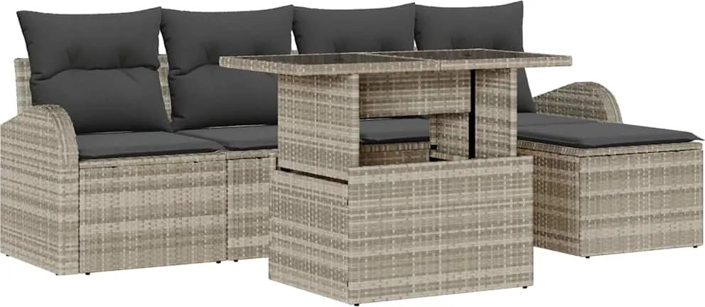 vidaXL Kerti Kanapé Szett párnával 6 pcs Világosszürke Poli rattan