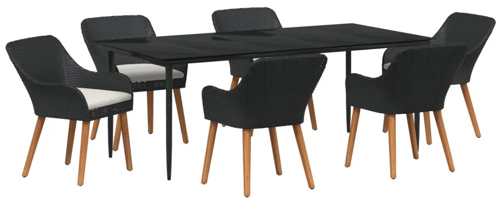 7 Darabos Kerti Étkező Szett Fekete Poly Rattan